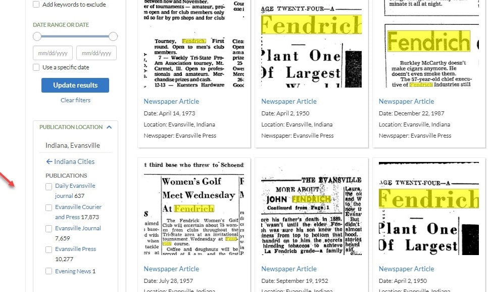 A screenshot of GenealogyBank's search page showing the feature allowing you to search on a specific newspaper title