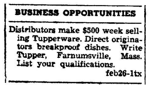 An article about Tupperware, Key West Citizen newspaper article 26 February 1949