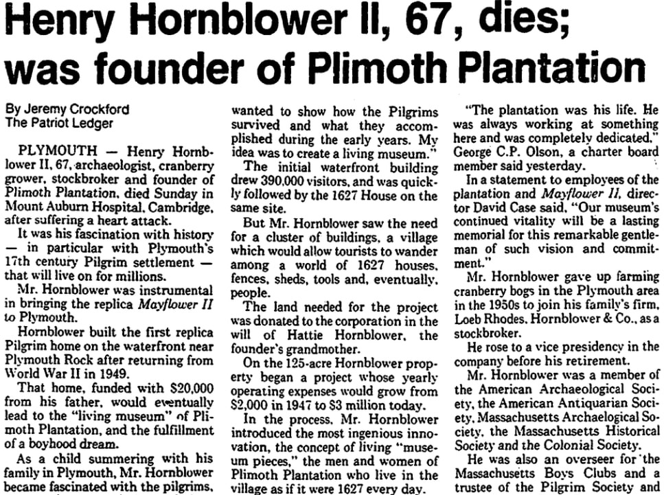 An article about Henry Hornblower II, Patriot Ledger newspaper article 22 October 1985