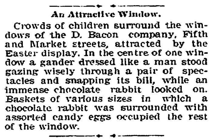 An article about Easter chocolate bunnies, Patriot newspaper article 30 March 1896