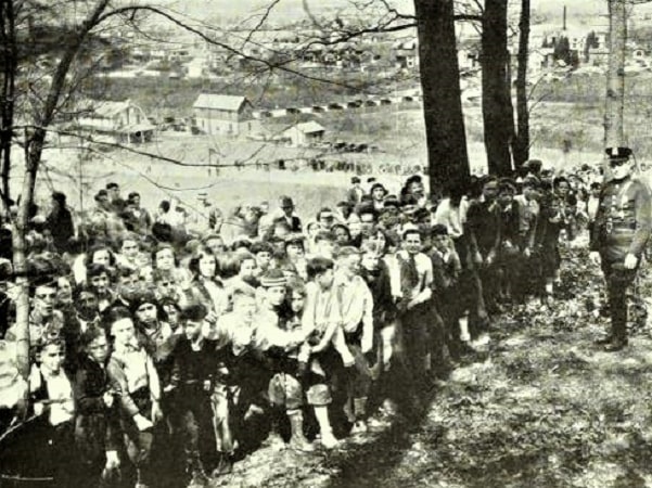 Photo: Pennsylvania children wait for the start of a 1935 Easter egg hunt. Credit: "American Legion Monthly," Volume 20, No. 4, April 1936, page 29.