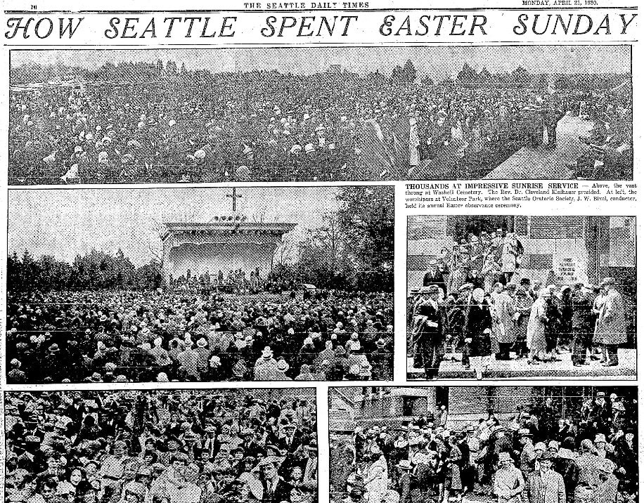 Photos of an Easter egg hunt, Seattle Daily Times newspaper article 21 April 1930