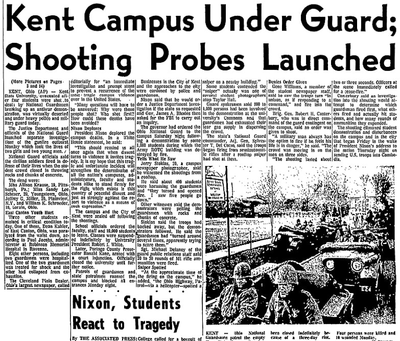 An article about the Kent State shootings, Alliance Review newspaper article 5 May 1970