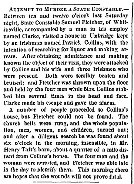 An article about Samuel Fletcher, Boston Traveler newspaper article 2 May 1870