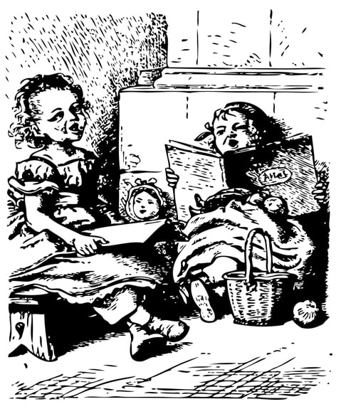 Illustration: children reading and singing