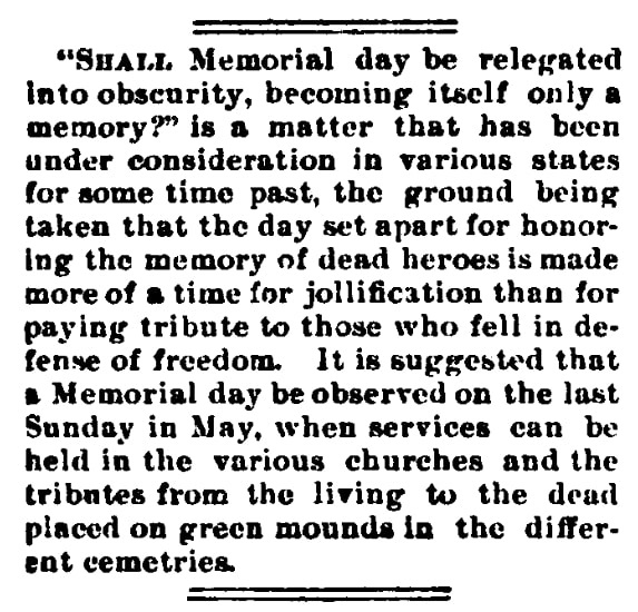 An article about Memorial Day, Leader newspaper article 1 September 1897