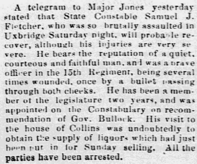 An article about Samuel Fletcher, Lowell Daily Citizen and News newspaper article 3 May 1870