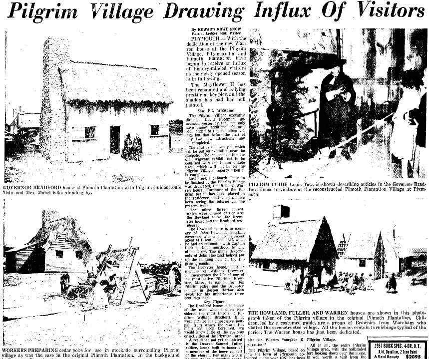 An article about Plimoth Plantation, Patriot Ledger newspaper article 24 April 1959