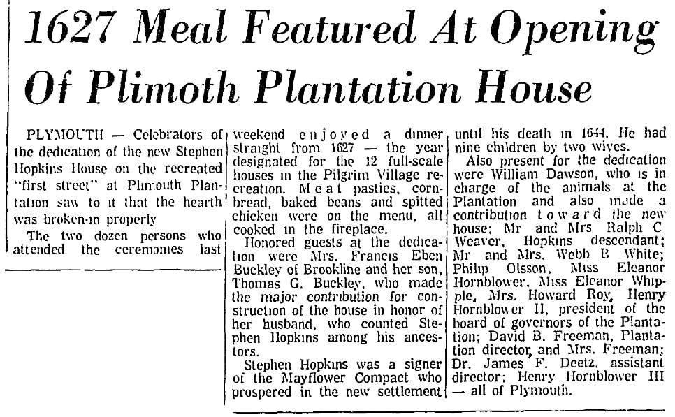 An article about Plimoth Plantation, Patriot Ledger newspaper article 12 June 1969