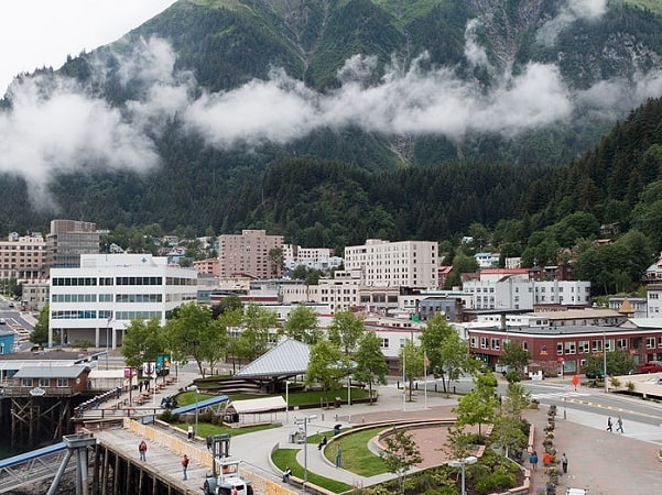 Photo: Juneau, Alaska's third-largest city and its capital, with Mount Juneau rising in the background. Credit: Alan Wu; Wikimedia Commons.