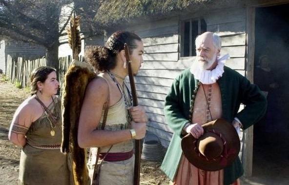 Photo: reenactment of Stephen Hopkins meeting with the colonists’ Wampanoag Indian interpreter Hobbamock outside his home at Plimoth Plantation. Courtesy of Mark Miner of Minor Descent; permission to publish. Link: https://minerdescent.com/2013/01/08/stephen-hopkins/