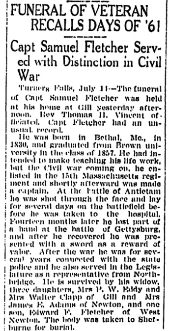Article about Samuel Fletcher, Springfield Republican newspaper article 15 July 1924