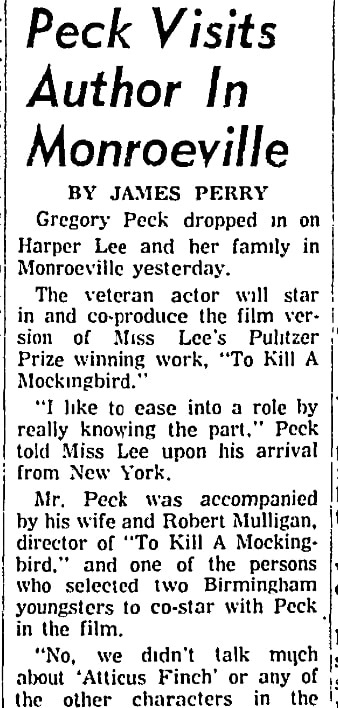 An article about "To Kill a Mockingbird," Birmingham Post-Herald newspaper article 6 January 1962