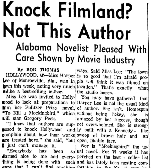 An article about "To Kill a Mockingbird," Corpus Christi Times newspaper article 9 February 1962