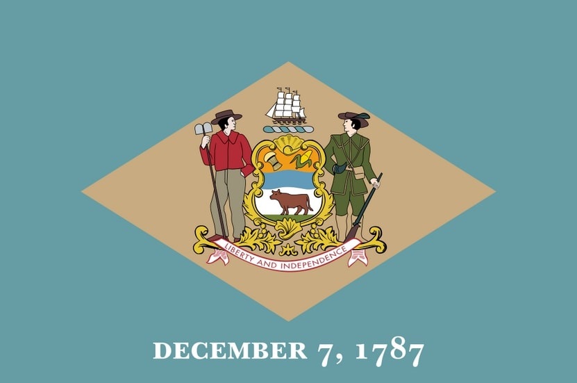 Illustration: Delaware state flag. Credit: Wikimedia Commons.