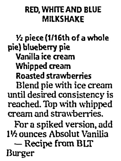 A milkshake recipe, Las Vegas Review-Journal newspaper article 2 July 2014