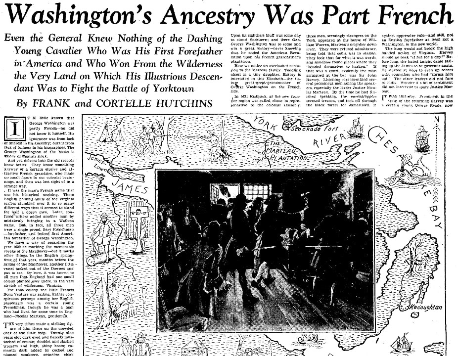 An article about George Washington's ancestry, Milwaukee Journal newspaper article 19 May 1929
