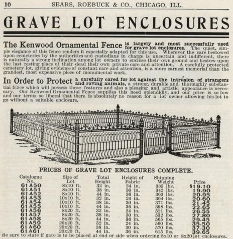Photo: advertisement for grave guards from the 1906 Sears, Roebuck & Co. catalog. Credit: Internet Archive.