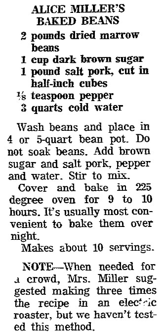 A recipe for baked beans, Plain Dealer newspaper article 1 July 1970