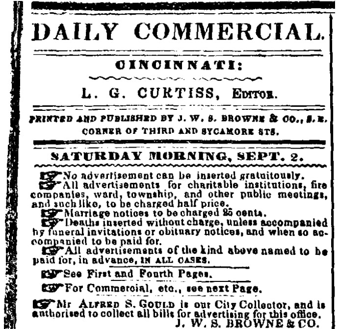 Newspaper advertising policy, Cincinnati Commercial Tribune newspaper article 2 September 1848