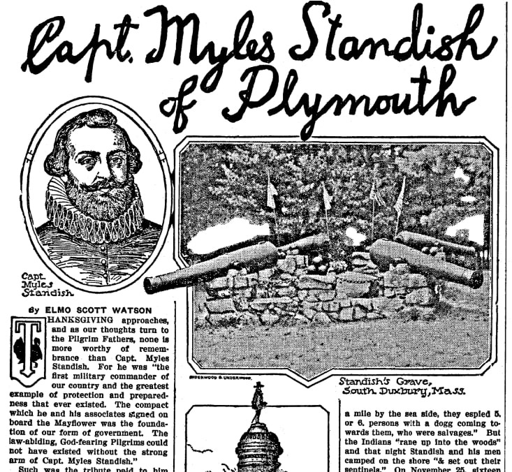 An article about Myles Standish, Coulee City Dispatch newspaper article 22 November 1929