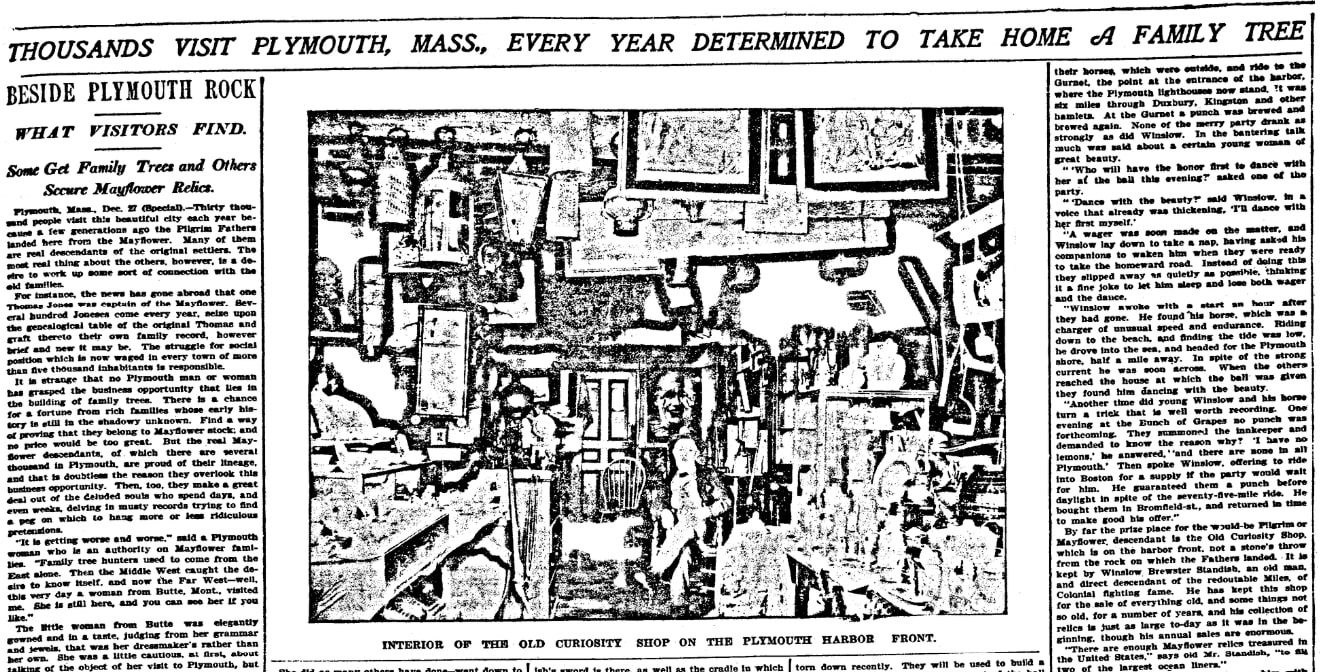 An article about Plymouth, Massachusetts, New-York Daily Tribune newspaper article 28 December 1902