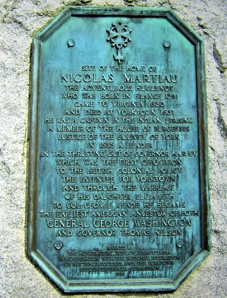 Photo: plaque marking the site of the home of Nicolas Martiau. Credit: Bernard Fisher. Courtesy of Historical Marker Database HMDB.org