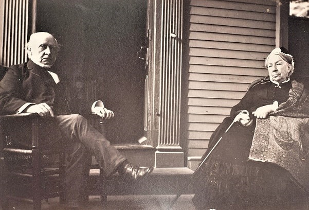 Photo: Charles Francis Adams (1807-1886) and his wife Abigail Brown Brooks (1808–1889). The couple are sitting on the porch of their home "Peacefield" in Quincy, Massachusetts. Credit: Wikimedia Commons.