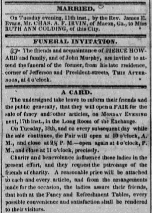 A funeral invitation, Savannah Republican newspaper article 15 December 1849