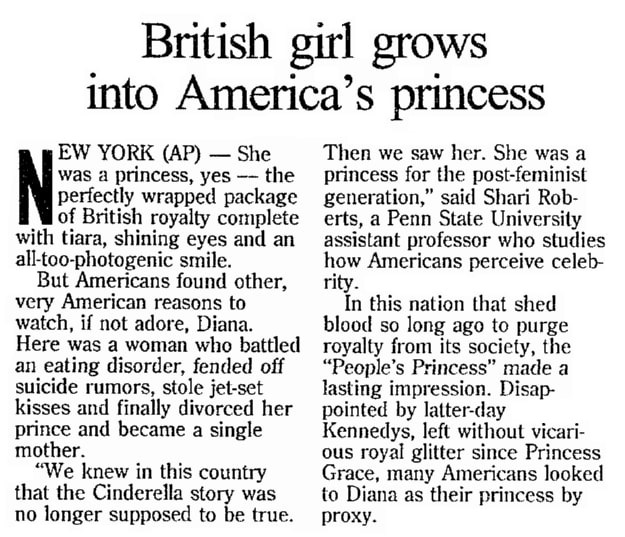 An article about Princess Diana, Aberdeen Daily News newspaper article 1 September 1997