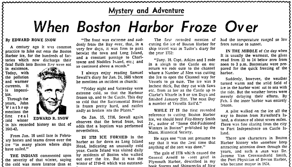 An article about Boston Harbor freezing over, Boston Herald newspaper article 25 October 1970