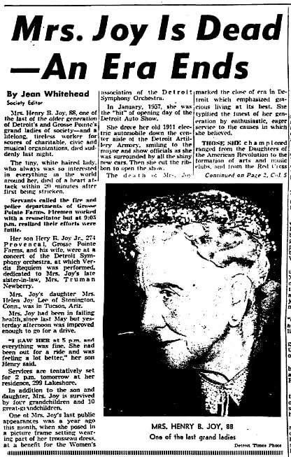 An article about Helen Joy, Detroit Times newspaper article 14 March 1958