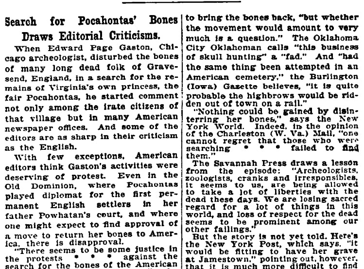 An article about Pocahontas, Evening Star newspaper article 16 June 1923