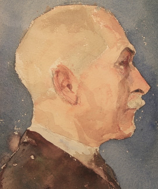 Illustration: Franklin R. Cushman, “Watercolor Self Portrait,” Historic Textile and Costume Collection, accessed 13 August 2022, https://uritextilecollection.omeka.net/items/show/92. Courtesy of the University of Rhode Island.