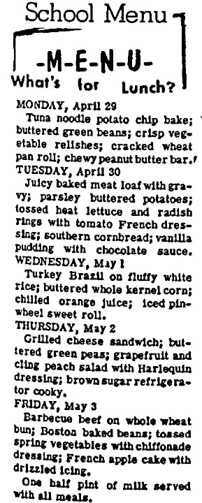 An article about school lunches, Milwaukee Star newspaper article 27 April 1968