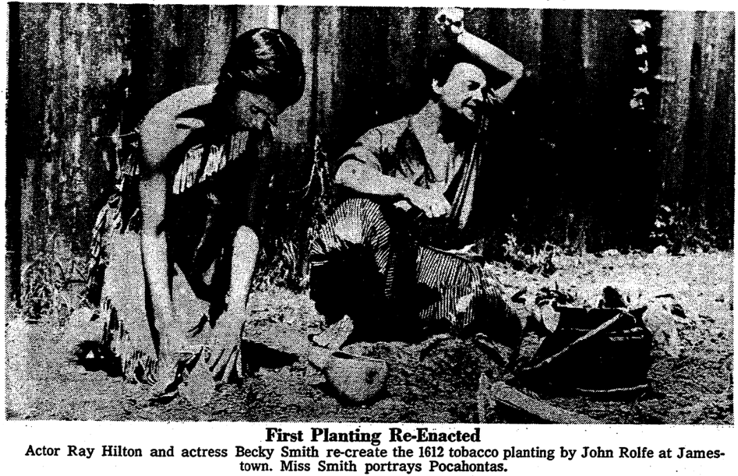 A photo of Pocahontas and John Rolfe, Virginian-Pilot newspaper article 13 May 1962