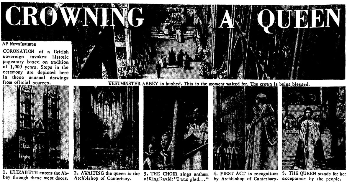 Pictures of Queen Elizabeth II's coronation, Aberdeen American-News newspaper article 1 June 1953