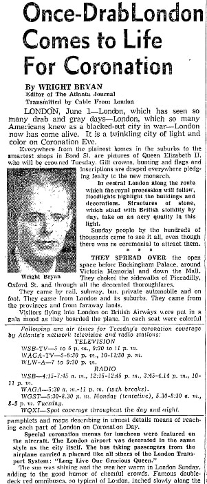 An article about Queen Elizabeth II, Atlanta Journal newspaper article 1 June 1953