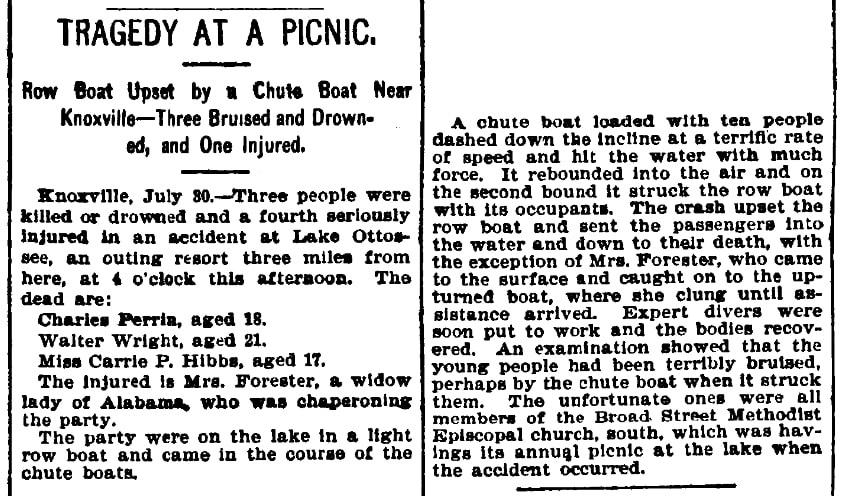 An article about a boating accident, Birmingham State Herald newspaper article 31 July 1896