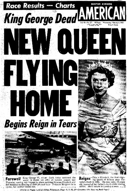 An article about Queen Elizabeth II, Boston American newspaper article 6 February 1952