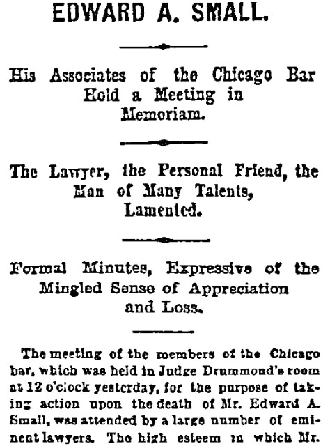 An article about Edward Small, Daily Inter Ocean newspaper article 19 January 1882