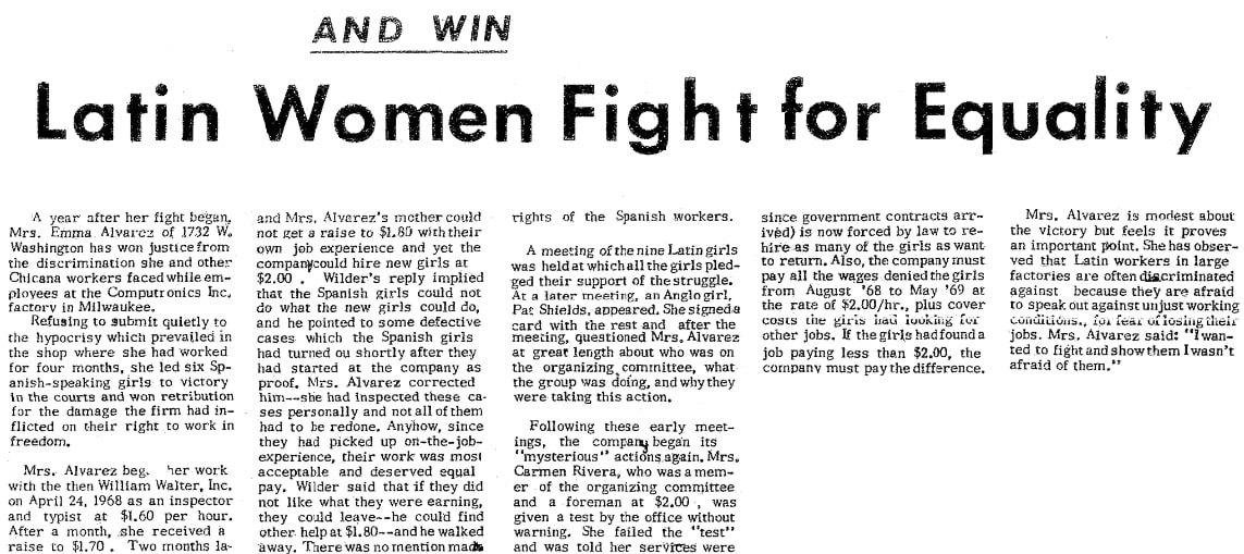 An article about Latina workers organizing, Guardia newspaper article 21 October 1969