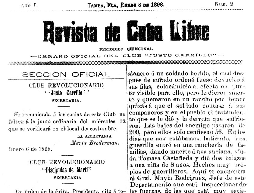 An article about Cuba, Revista de Cuba Libre newspaper article 8 January 1898