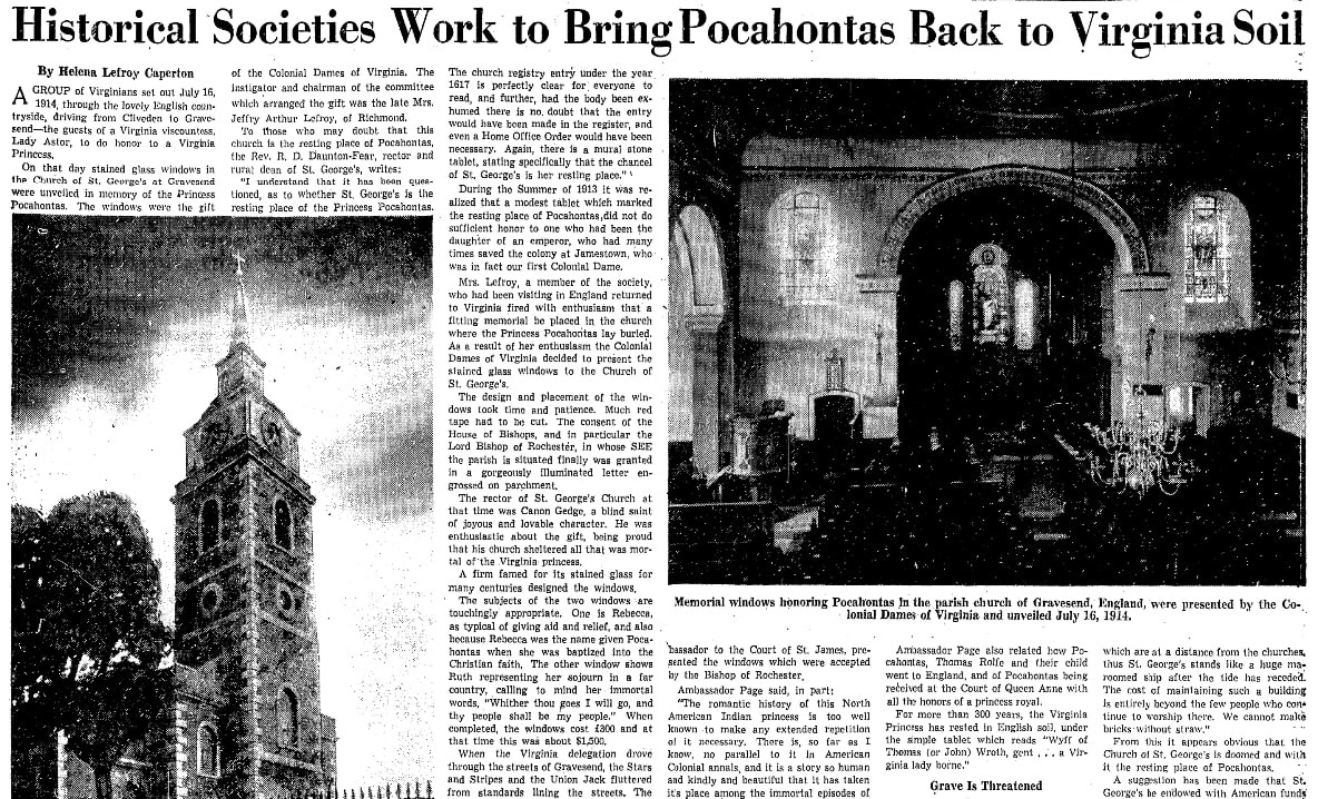 An article about Pocahontas, Richmond Times-Dispatch newspaper article 22 October 1950 