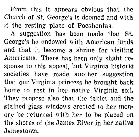 An article about Pocahontas, Richmond Times-Dispatch newspaper article 22 October 1950