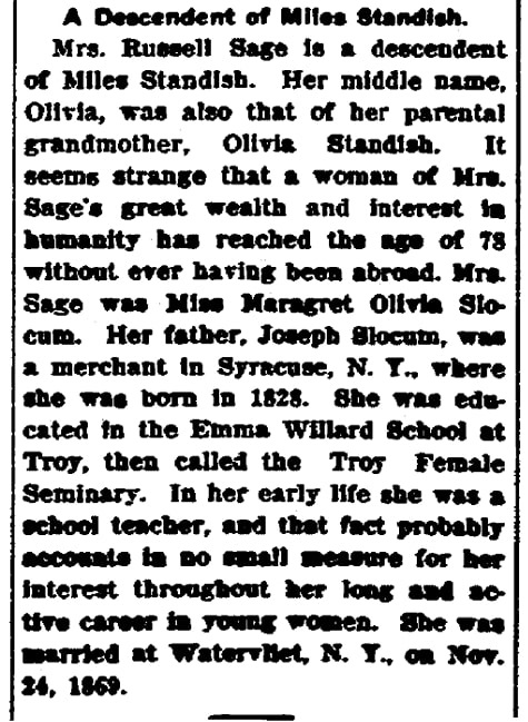 An article about Margaret Sage, Watertown Daily Times newspaper article 2 August 1906