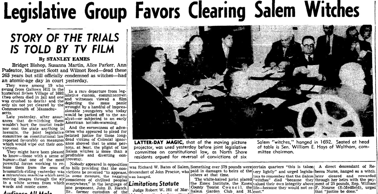 An article about the Salem witch trials, Boston Herald newspaper article 14 February 1957
