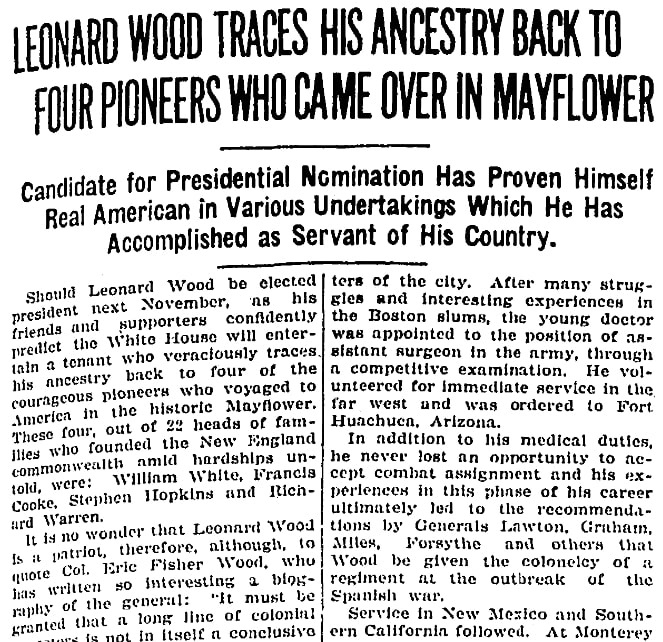 An article about Leonard Wood, Columbus Dispatch newspaper article 3 April 1920