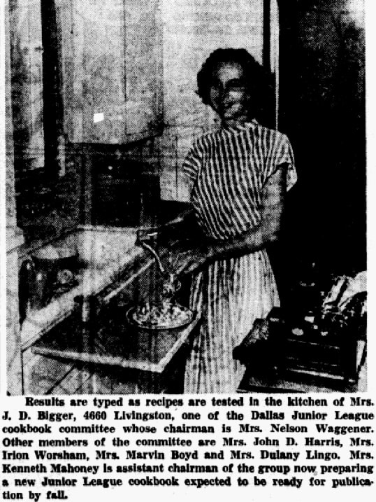A photo from an article about Junior League cookbooks, Dallas Morning News newspaper article 9 May 1947