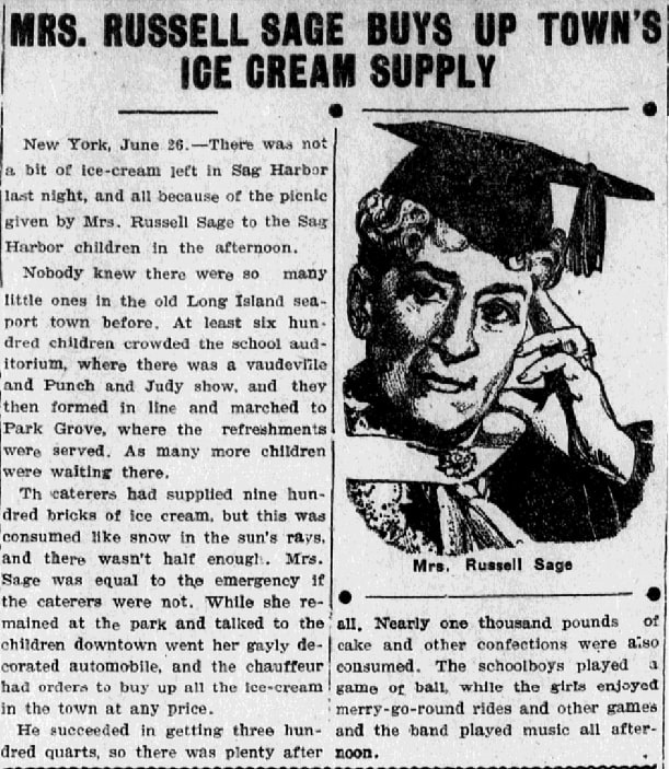 An article about Margaret Olivia Slocum Sage, Evening News newspaper article 26 June 1908